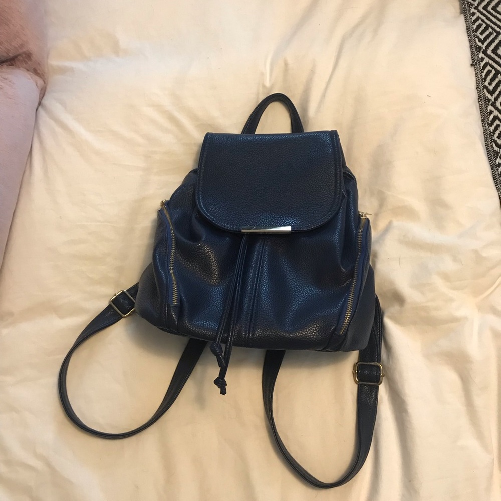 Deep navy faux leather mini backpack